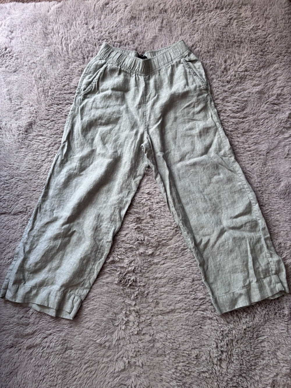 Tahari Light Olive Elastic Waist 100% Linen Pants size Small